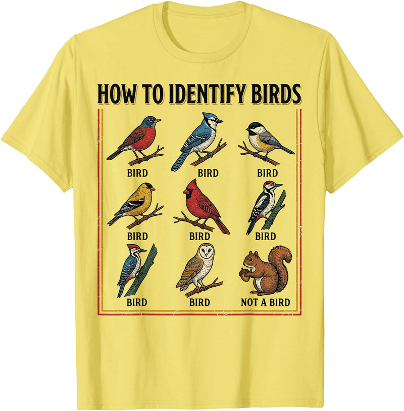 Birdwatching Identification Vintage Guide Birdwatching How to Identify Birds Vintage Guide Fans T-Shirt - Lemon Yellow