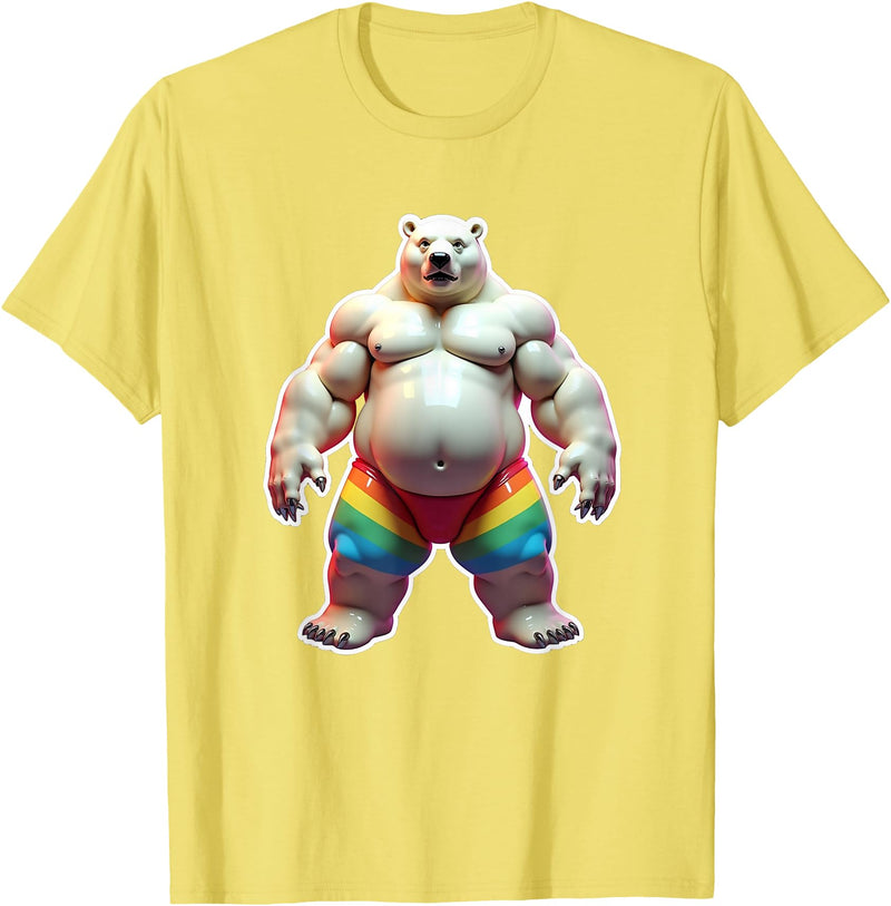 Jay Moe Design "I Love Bears" Fun Gay Pride Vintage Rainbow T-Shirt - Lemon Yellow