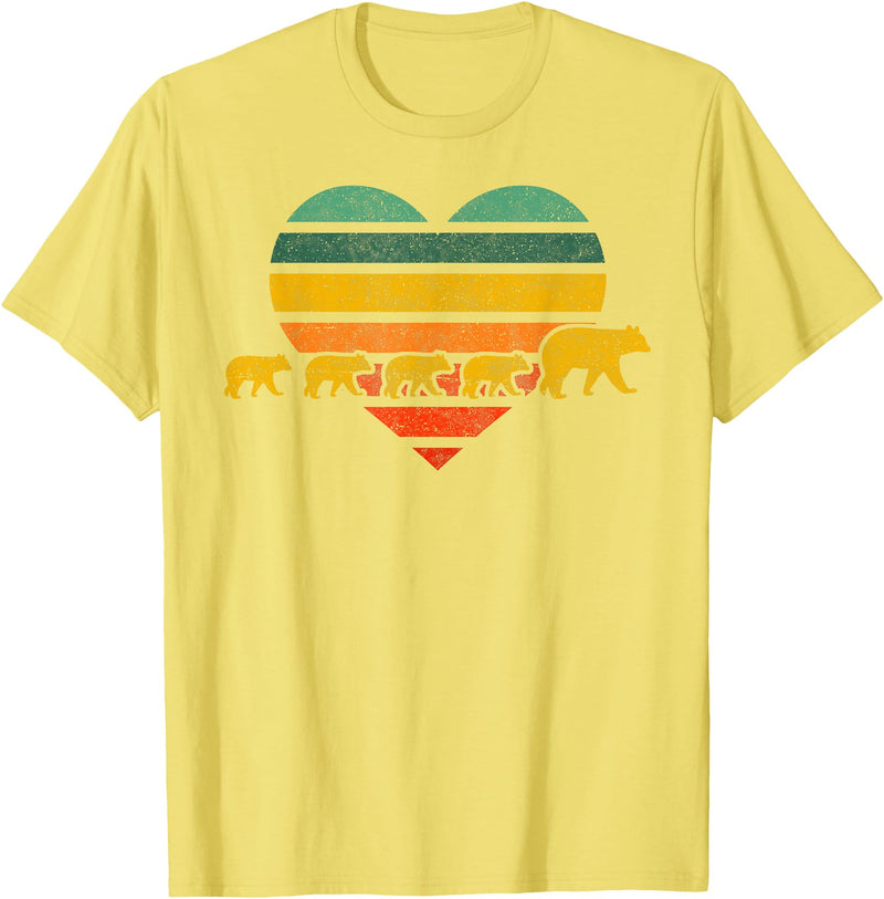 Just for Mom Mama Bear Four Cubs Shirt Retr Heart Mothers Day Gift T-Shirt - Lemon Yellow