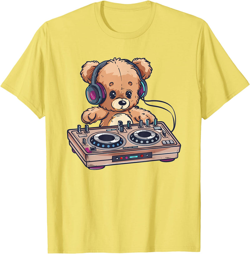Colorful Teddy Art I Kids Teddy Bear Cute Teddy DJ T-Shirt - Lemon Yellow