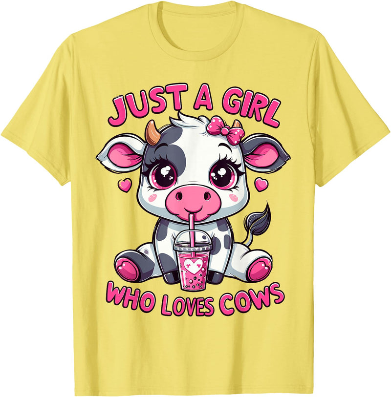 Cute Cow Lover Cow Just A Girl Who Loves Cows T-Shirt - Lemon Yellow