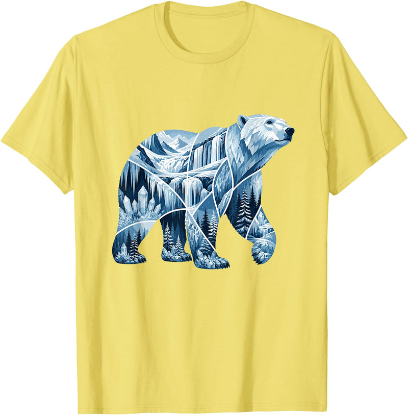Arctic Polar Bear Mountain Waterfall Nature Arctic Polar Bear Forest Waterfall Landscape T-Shirt - Lemon Yellow