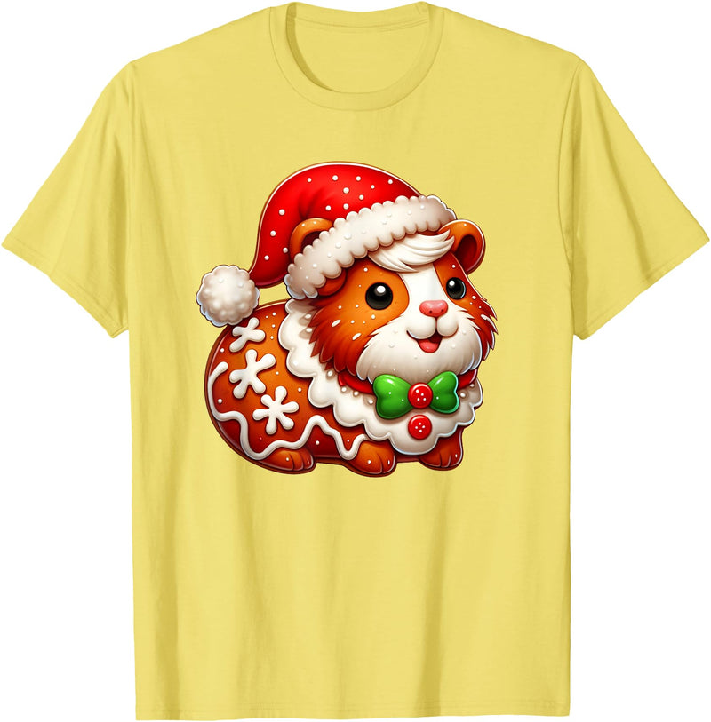 Guinea Pig Lover Christmas Cookie Outfits Boy Girl Funny Gingerbread Man Guinea Pig Christmas Womens Mens Kids T-Shirt - Lemon Yellow