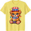 Kawaii Red White and Blue Fourth July Little Kids Cute Teddy Bear Patriotic 4th July Gift Bubble Boba Tea USA T-Shirt - Lemon Yellow