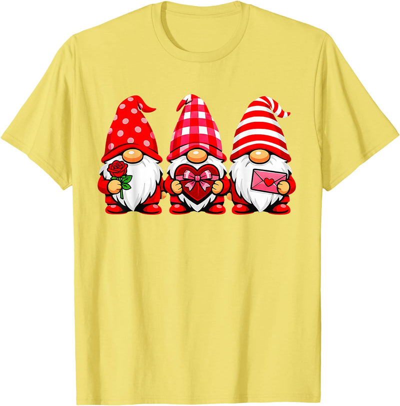 Three Gnome Crew Family Outfit Gnomes Love Valentine's Day Buffalo Leopard Heart Women Men T-Shirt - Lemon Yellow