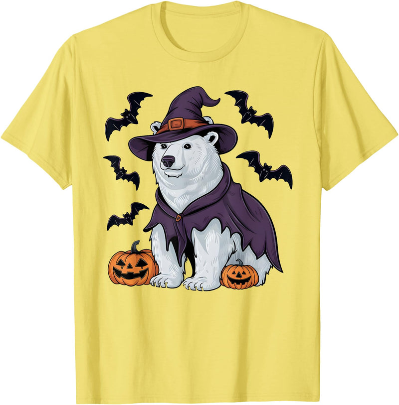 Witch Polar Bear Halloween Tees Polar Bear Halloween Costume Scary Pumpkin Bat Witch T-Shirt - Lemon Yellow