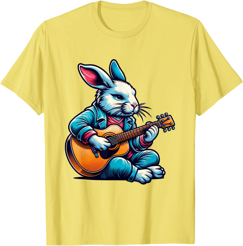 Cool Rabbit Plays Guitar Easter Musician Guitarist T-Shirt in Lemon Yellow