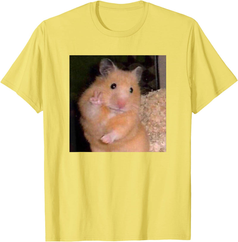 Hamster Meme Peace Sign Funny Pet Owner Trendy T-Shirt - Lemon Yellow