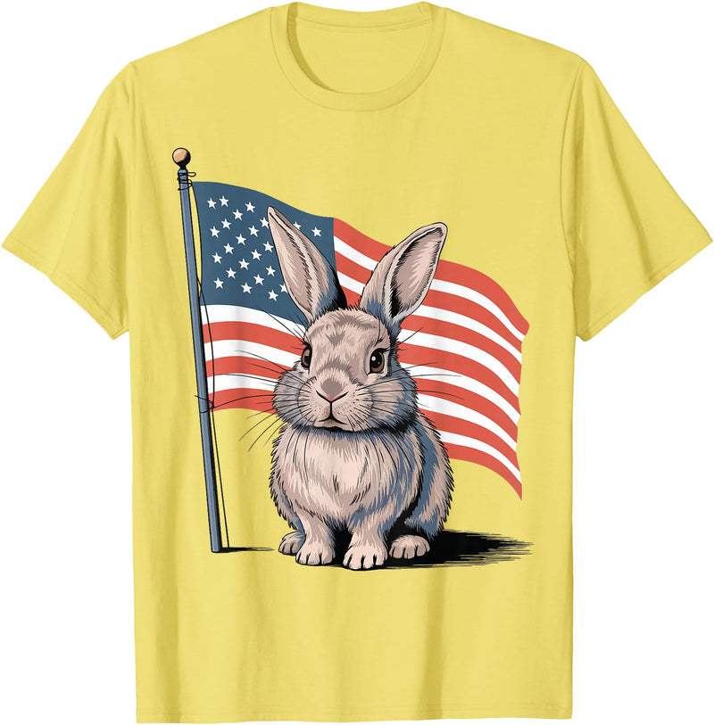 Rabbit USA Flag Easter T-Shirt in Lemon Yellow