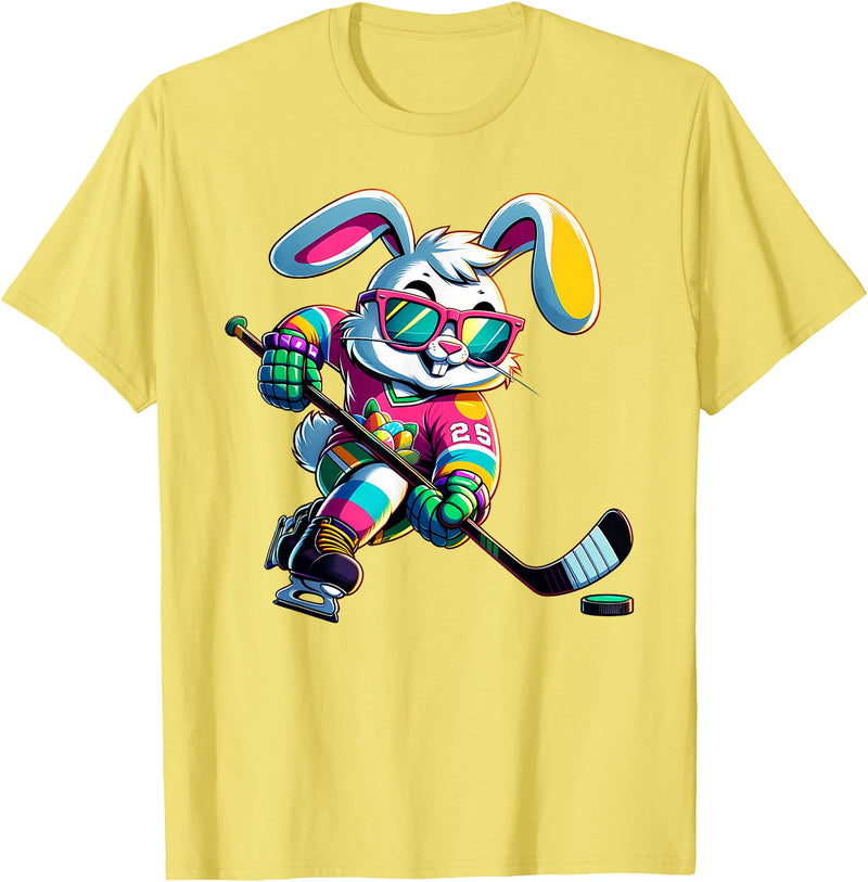 Happy Easter Bunny Hockey Rabbit Men Women Kid T-Shirt in Lemon Yellow