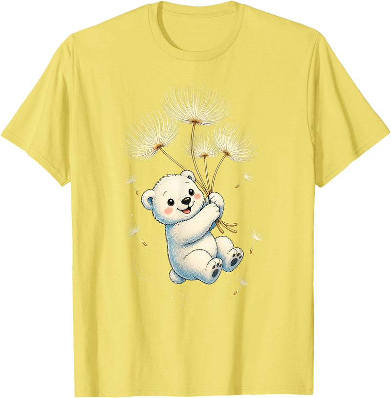 Blueberry Clothing Baby Polar Bear Floating On Dandelion Seeds T-Shirt - Lemon Yellow