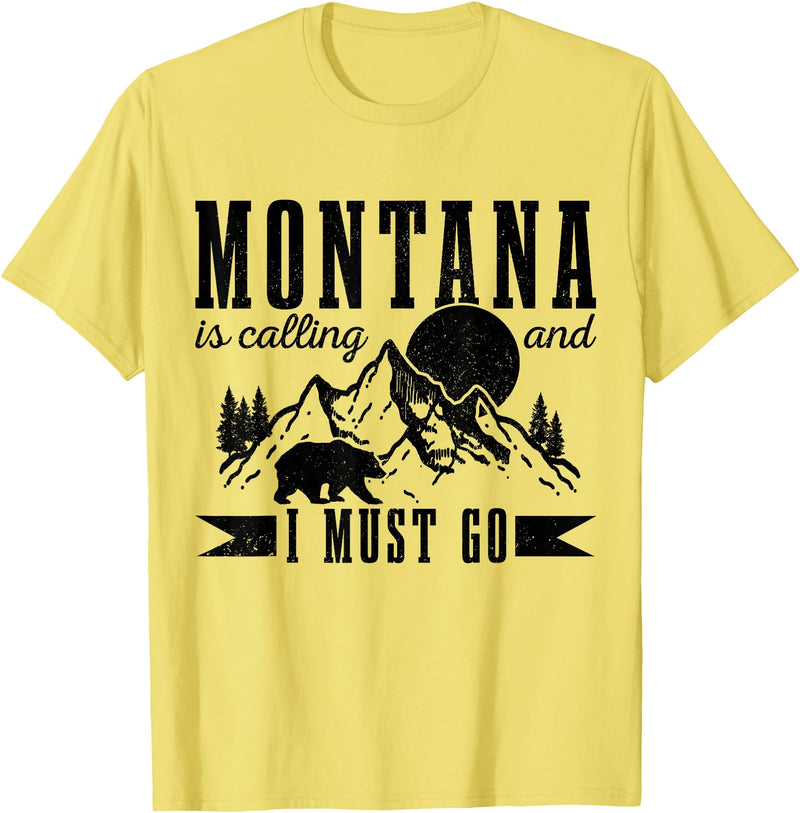 Montana Is Calling And I Must Go! Montana Is Calling & I Must Go Bear Mountains Vintage Gift T-Shirt - Lemon Yellow
