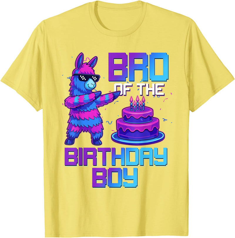 Llama Pinata Birthday Family Bday Party Decoration Brother of Birthday Boy Llama Pinata Party Family Matching T-Shirt - Lemon Yellow