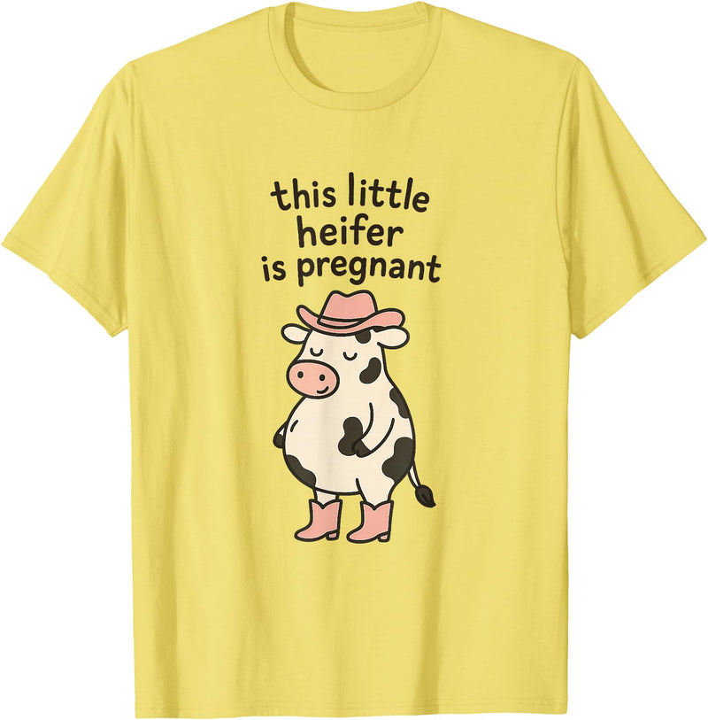 Funny Western Cow Pregnancy Announcement Thanksgiving Pregnancy Announcement Funny Cowgirl Mama to Be T-Shirt - Lemon Yellow
