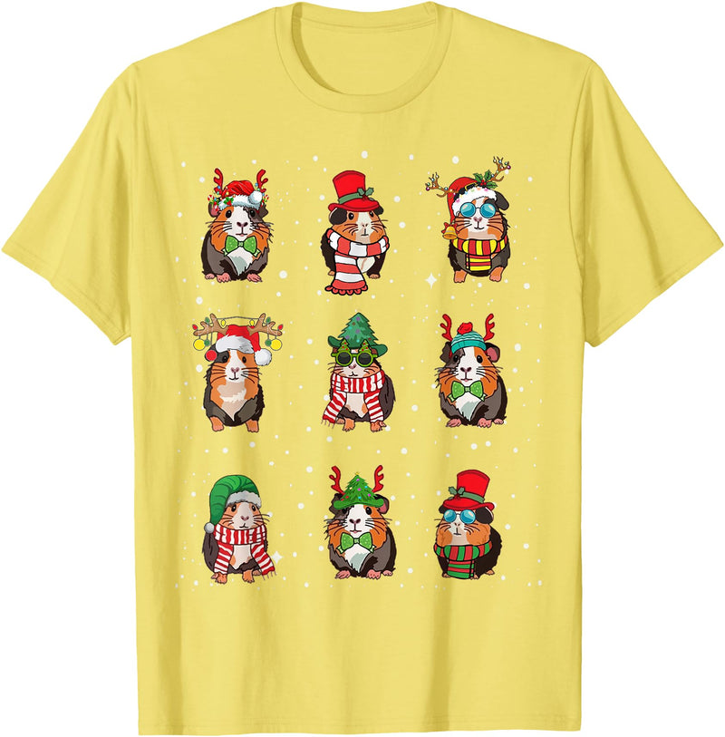 Kawaii Guinea Pig Lovers Clothes Cute Guinea Pigs In Xmas Costume Funny Christmas Holiday Black Unisex-Adult T-Shirt - Lemon Yellow