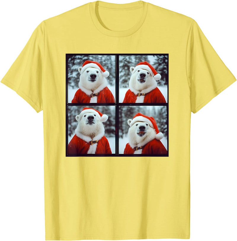 Polar Bears Lover Xmas Photo Booth Men Women Kids Polar Bear Wearing Santa Outfit Winter Christmas T-Shirt - Lemon Yellow