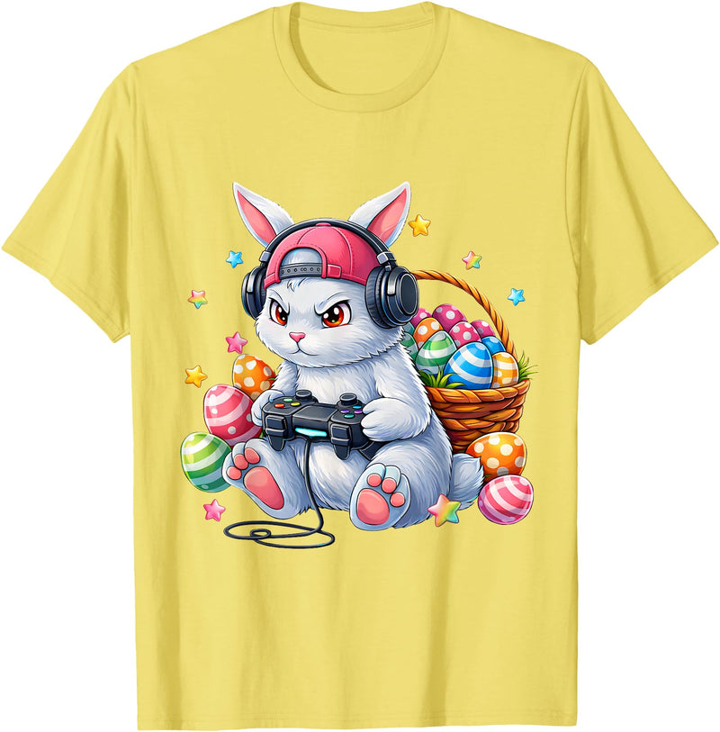 Funny Gaming Game Bunny Rabbit Easter Men Boy Toddler Kid T-Shirt in Lemon Yellow
