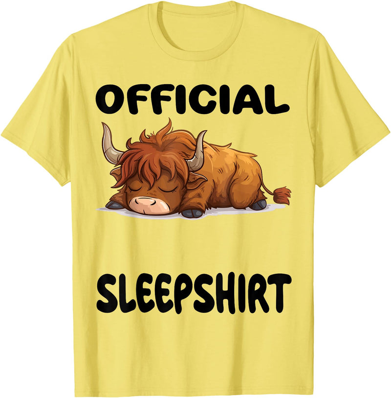 Official Sleep Pajamas Nightgown Sleepwear Co. Scottish Highland Cow Official Sleepshirt Pajamas Nightgown T-Shirt - Lemon