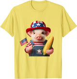 Pig Corn 4th of July Design 4th of July Pig American Us Flag Patriotic Corn 4th of July T-Shirt - Lemon Yellow