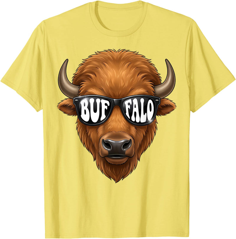 generic Buffalo with Sunglasses Wildlife Graphic for Men Women Kids T-Shirt - Lemon Yellow