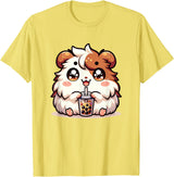 Cute Kawaii Animals Drinking Boba Tea Co. Cute Kawaii Chibi Guinea Pig Drinking Boba Tea T-Shirt - Lemon Yellow