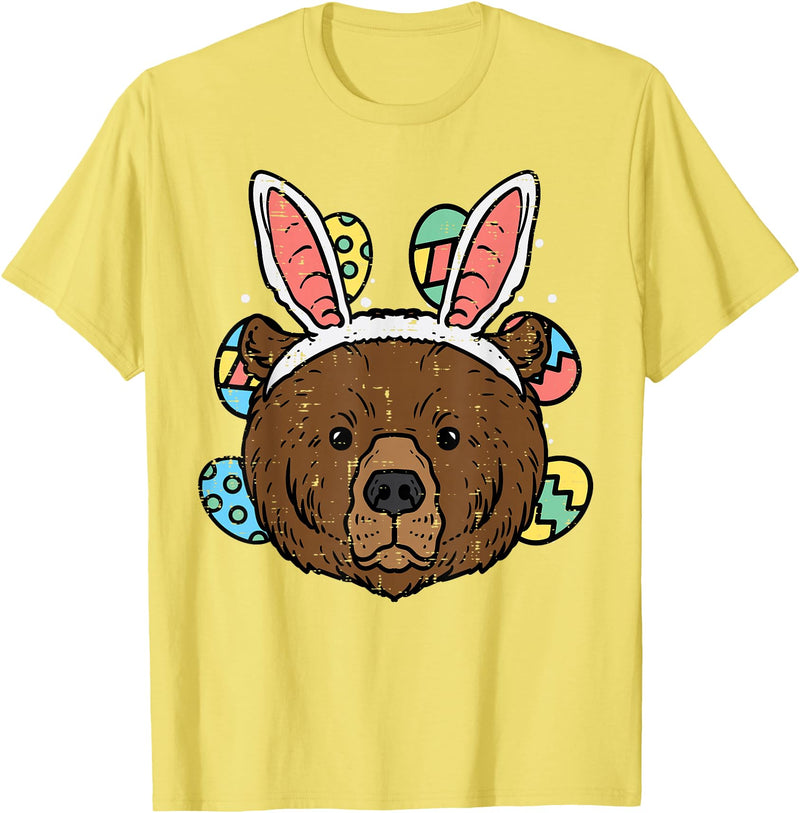 Easter Shirts Women Men Kids Children Easter Gift Easter Bear Face Bunny Ears Eggs Cute Animal Men Women Kids T-Shirt - Lemon Yellow