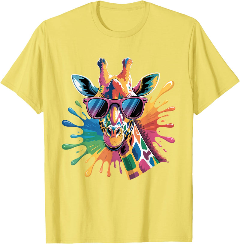 Safari Animal Art Giraffe Sunglasses Funny Giraffe Lover Safari Animal Animal T-Shirt - Lemon Yellow