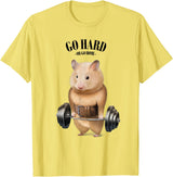 Hamster Muscle Training with Barbell Shrug Bar Fitness Gym T-Shirt - Lemon Yellow