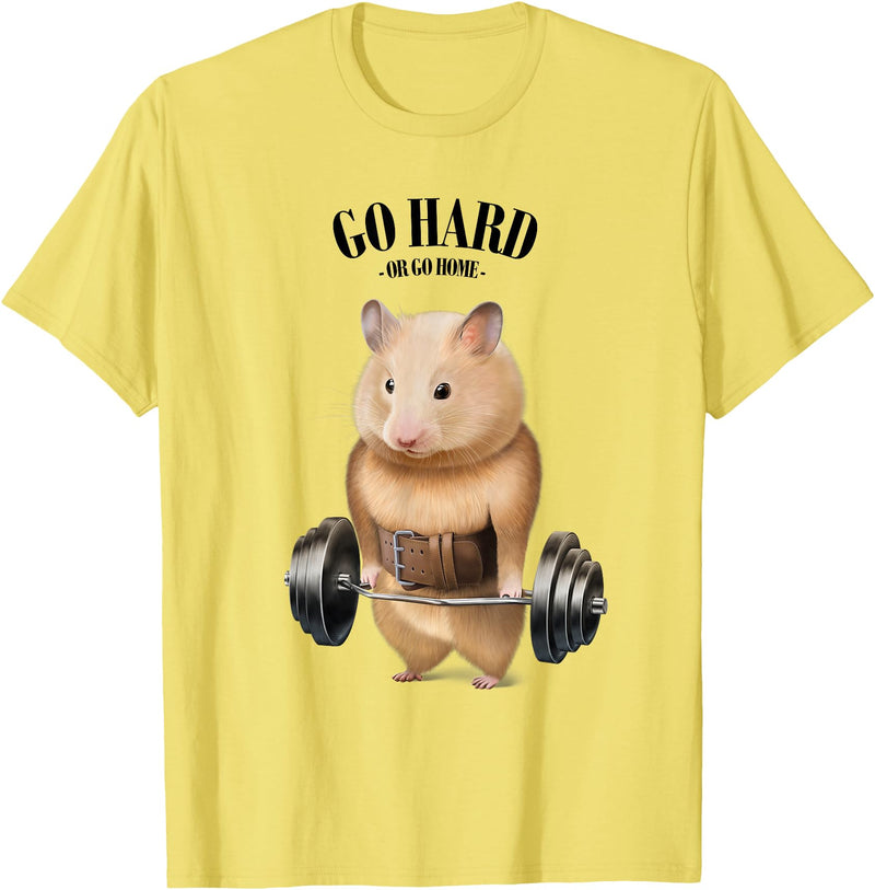 Hamster Muscle Training with Barbell Shrug Bar Fitness Gym T-Shirt - Lemon Yellow