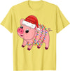 Pig Christmas Gifts Men Women Kids Co. Christmas Lights Pig Wearing Xmas Hat - Pig Lover Farmer T-Shirt - Lemon Yellow