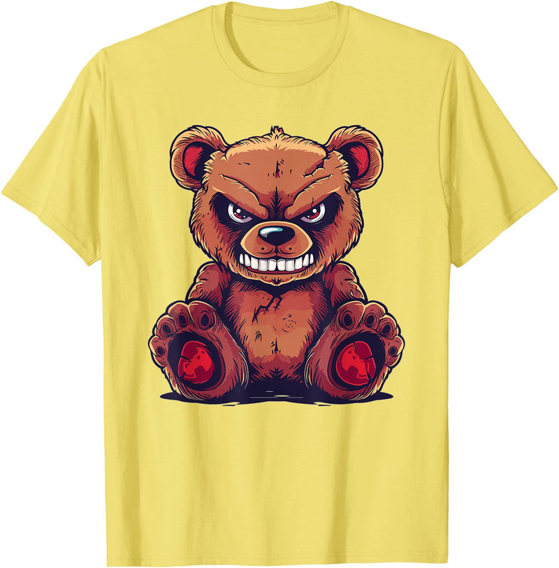 Cartoon Teddy Art I Grumpy Teddy Evil Teddy Bear T-Shirt - Lemon Yellow