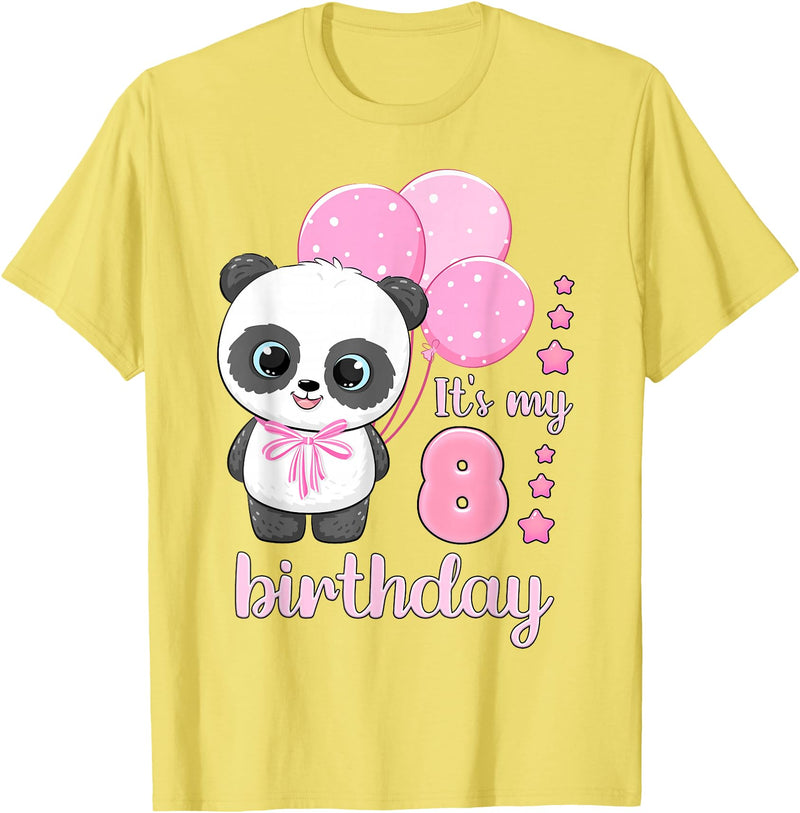 Birthday Gifts for Girls by Content Design Studio Birthday Girl 8 Panda Pink Balloons T-Shirt - Lemon Yellow