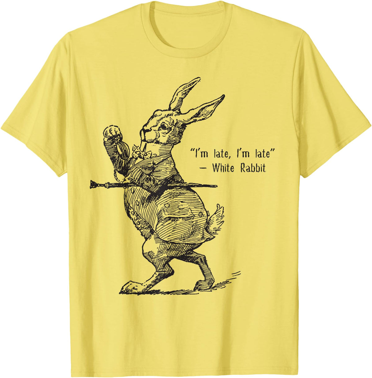 Retro Alice Wonderland White Rabbit I'm Late T-Shirt in Lemon Yellow