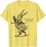 Retro Alice Wonderland White Rabbit I'm Late T-Shirt in Lemon Yellow