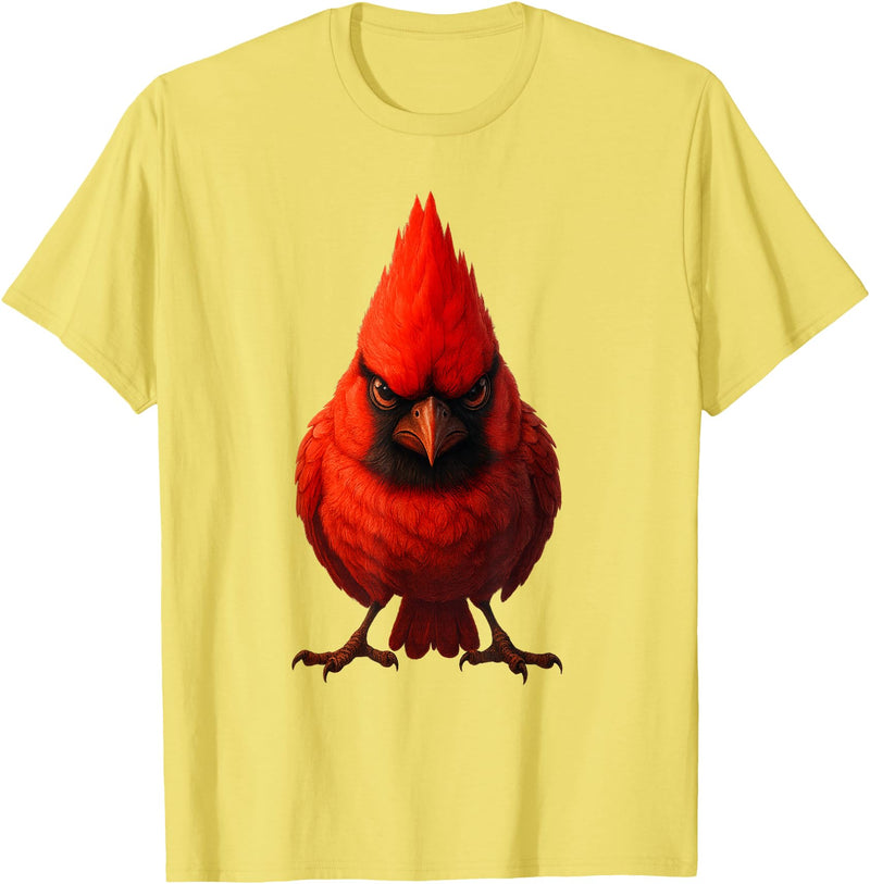 I just really like animals Angry Cardinal Artwork Red Bird Nature Wildlife Graphic T-Shirt - Lemon Yellow