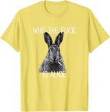 Who the Fuck Is Alice Funny Rabbit Woodland Humor T-Shirt in Lemon Yellow