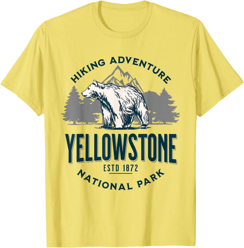 Yellowstone National Park Wyoming USA Outdoor Yellowstone Wyoming Nature Mountains Bear Hike Outdoors T-Shirt - Lemon Yellow