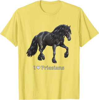 Horse Lover Art by CSForest I Love Friesians Black Friesian Draft Horse Lovers Gift T-Shirt - Lemon Yellow