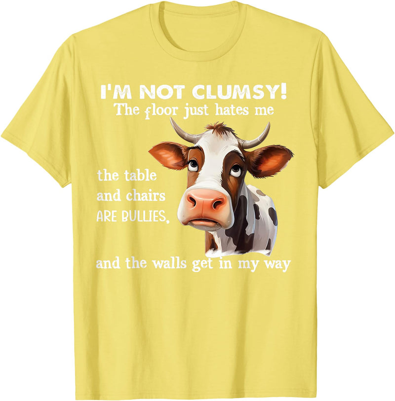 Funny Cow I'm Not Clumsy The Floor Tee Shirt Cow I'm Not Clumsy The Floor Just Hates Me The Table T-Shirt - Lemon Yellow