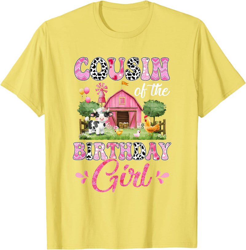 Cow First Birthday Girl Family Cousin Of The Birthday Girl 1St Birthday Cow Farm Family T-Shirt - Lemon Yellow