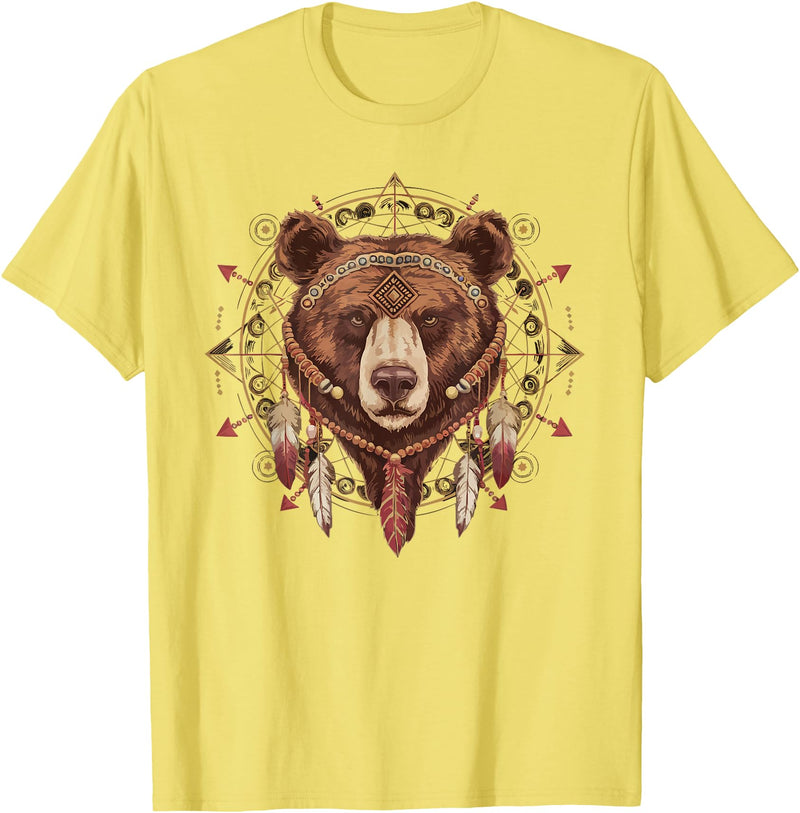 Native American Bear American Indian SteMi Apparel American Indian Indigenous People Native American Bear T-Shirt - Lemon Yellow