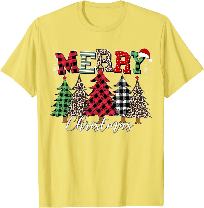 Merry Christmas Leopard Buffalo Red Plaid for Men Women T-Shirt - Lemon Yellow