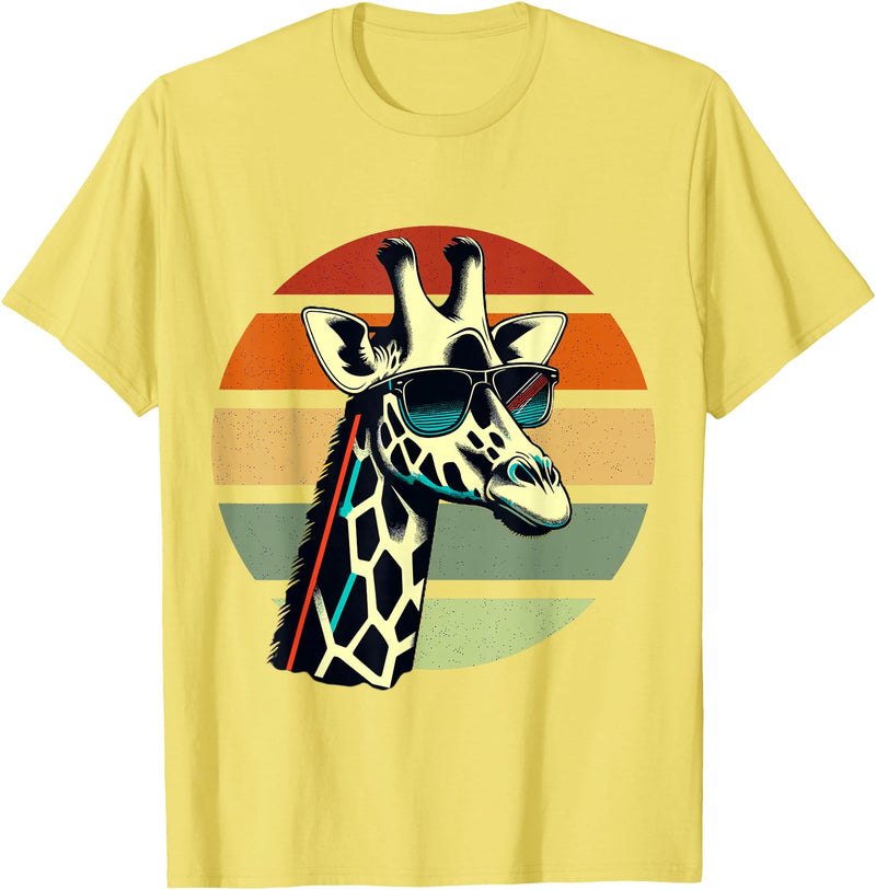 Humorous Gifts for Giraffe lover Giraffe Vintage Sunglasses T-Shirt - Lemon Yellow
