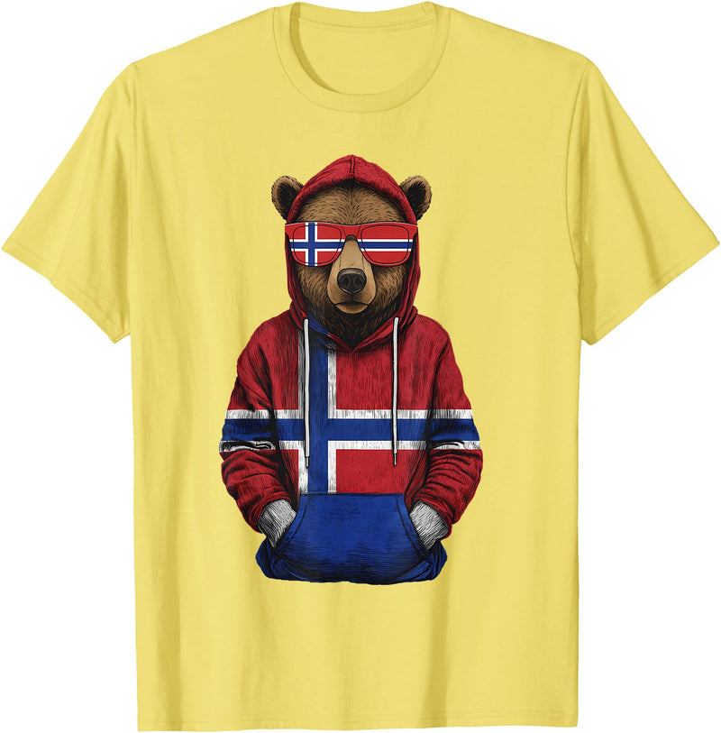 Cool Norwegian Roots Norway Norway Roots Bear Norge Norwegian Flag T-Shirt - Lemon Yellow