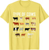 COW Designs By ShirtZilla Types of Cows Shirt Farmer Tee Shirt Costume Cow T-Shirt - Lemon Yellow
