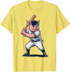 Pig Animal Baseball Lovers Graphic Funny Pig Playing Baseball Artwork Vintage Animal Baseballer T-Shirt - Lemon Yellow