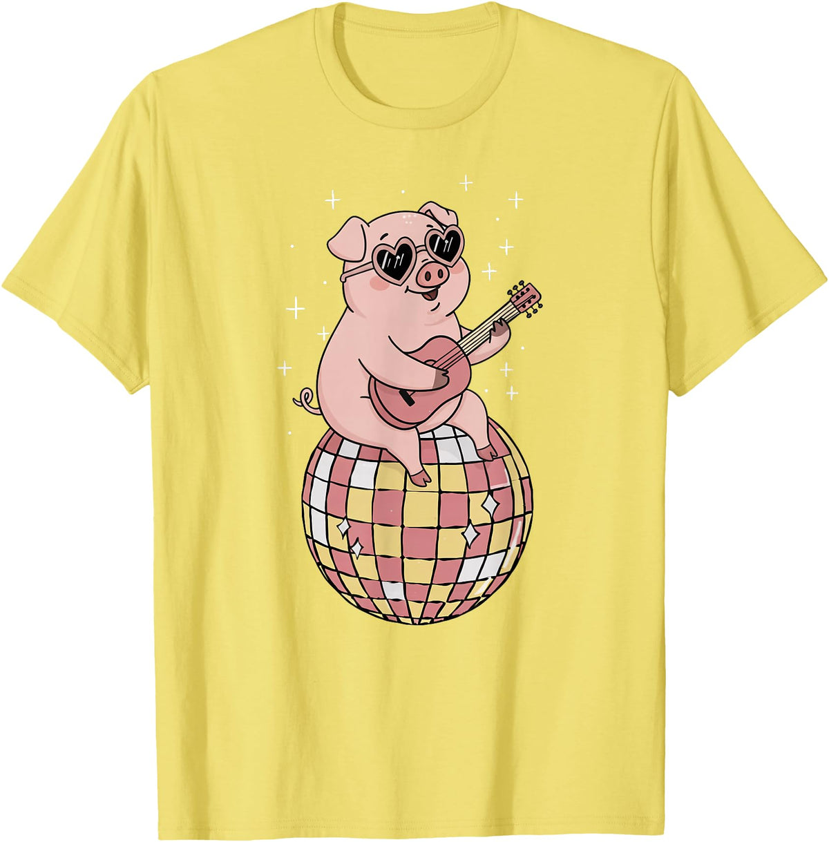 DiscoballAxis1 Funny Pig Disco Dancing Ball Groovy Retro 80s Costume T-Shirt - Lemon Yellow