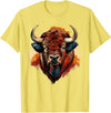 Safari Animal Art Buffalo Portrait Bison Drawing Splash Artwork Animal Print T-Shirt - Lemon Yellow