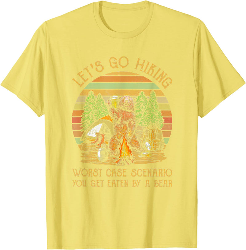 Let's Go Hiking Worst Case Scenario You Get Eaten By A Bear T-Shirt - Lemon Yellow