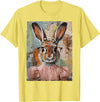 Happy Easter Bunny Rabbit Flower Graphic Art Girl Women T-Shirt in Lemon Yellow
